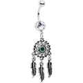 BodyCandy Clear Green Gem Floral Dreamcatcher Dangle Belly Ring — main product shot