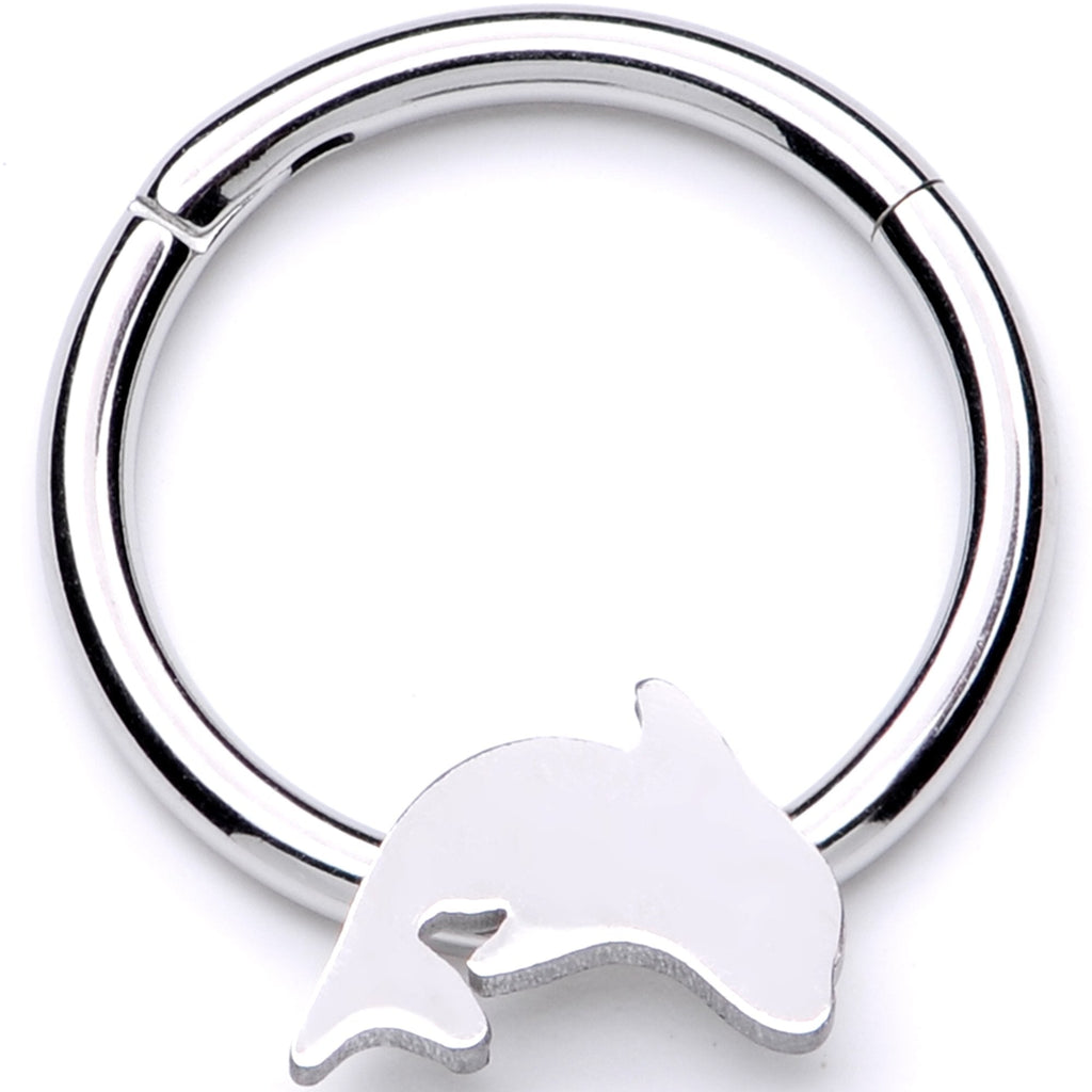 BodyCandy 16G 3/8 Leaping Dolphin Hinged Segment Ring — main product shot