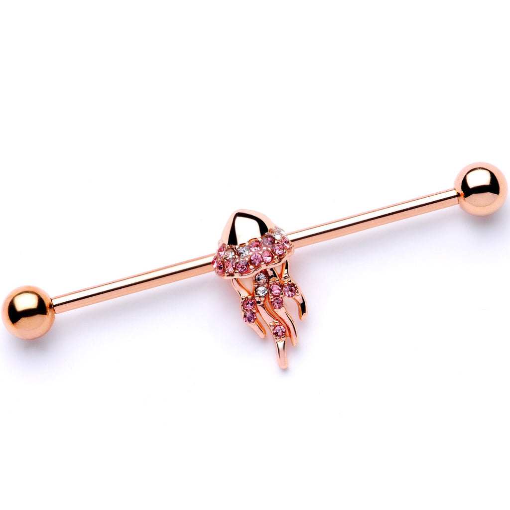 BodyCandy 14G Clear CZ Gem Rose Gold Tone Jellyfish Industrial Barbell 38mm — main product shot