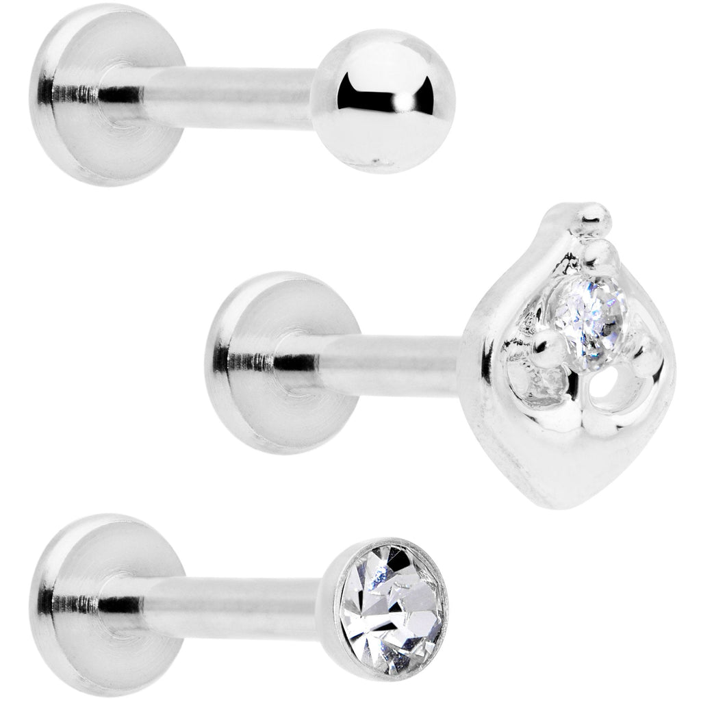 BodyCandy 16G 5/16 Clear Gem Internally Threaded Labret Set — main product shot