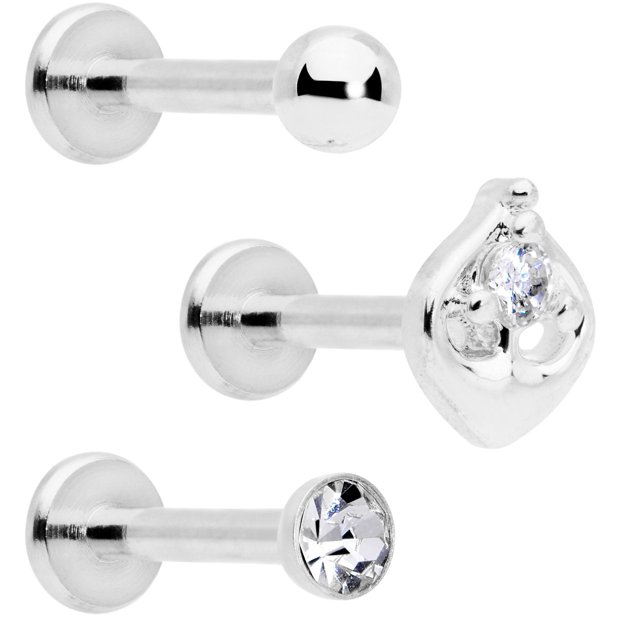 BodyCandy 16G 5/16 Clear Gem Internally Threaded Labret Set — main product shot