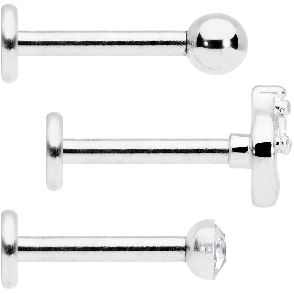 BodyCandy 16G 5/16 Clear Gem Internally Threaded Labret Set — detail and construction