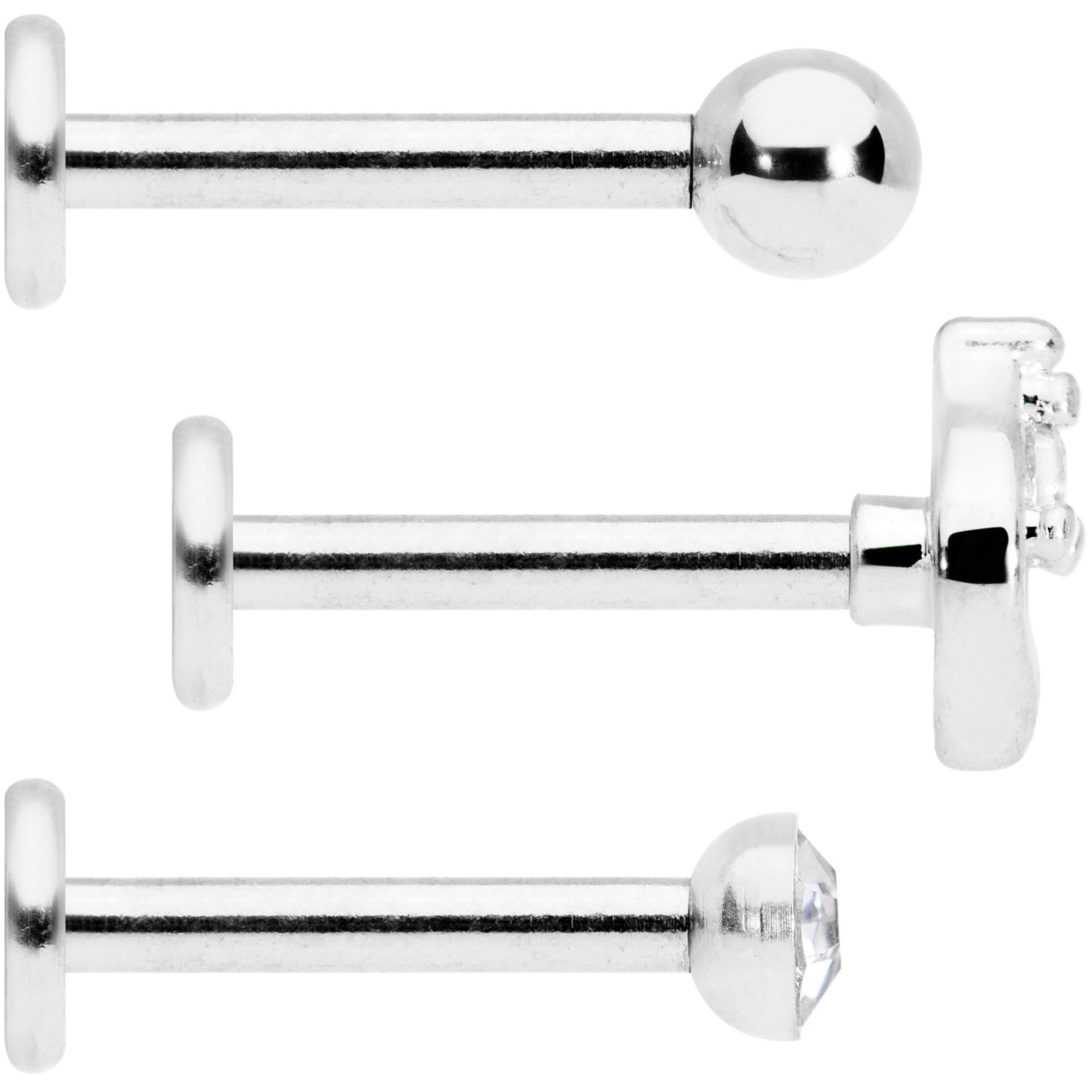 BodyCandy 16G 5/16 Clear Gem Internally Threaded Labret Set — detail and construction