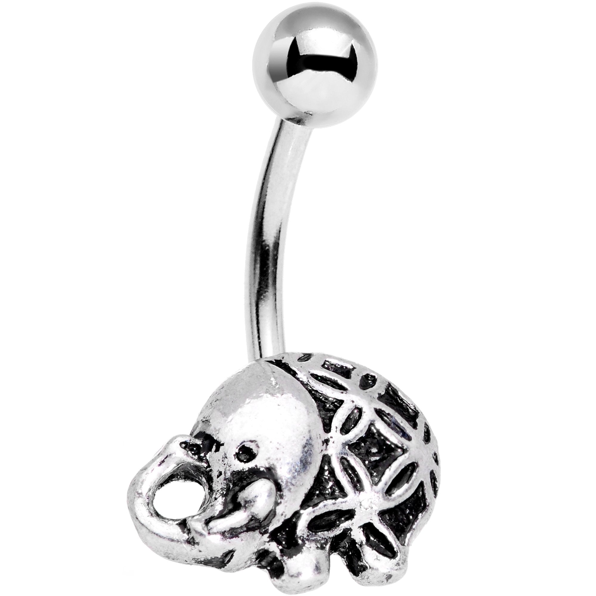 BodyCandy Whimsical Round Antique Elephant Belly Ring — main product shot