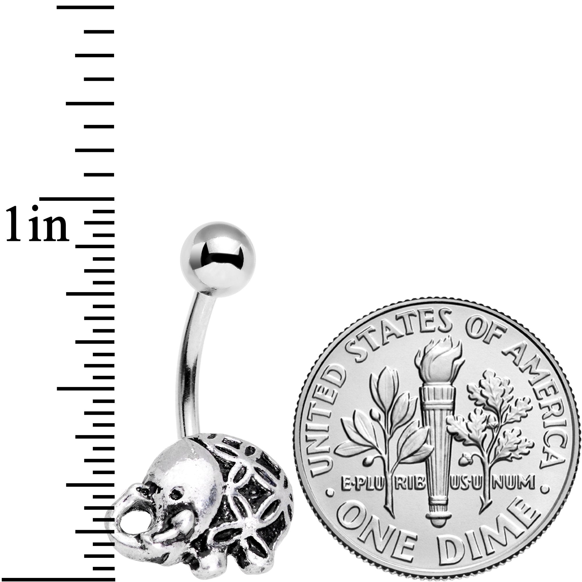 BodyCandy Whimsical Round Antique Elephant Belly Ring — detail and construction