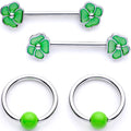 BodyCandy 14G 9/16 1/2 Green Flower BCR Barbell Nipple Ring Set — main product shot