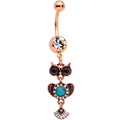 BodyCandy Faux Turquoise Rose Gold Tone Southwestern Wise Owl Dangle Belly Ring — main product shot