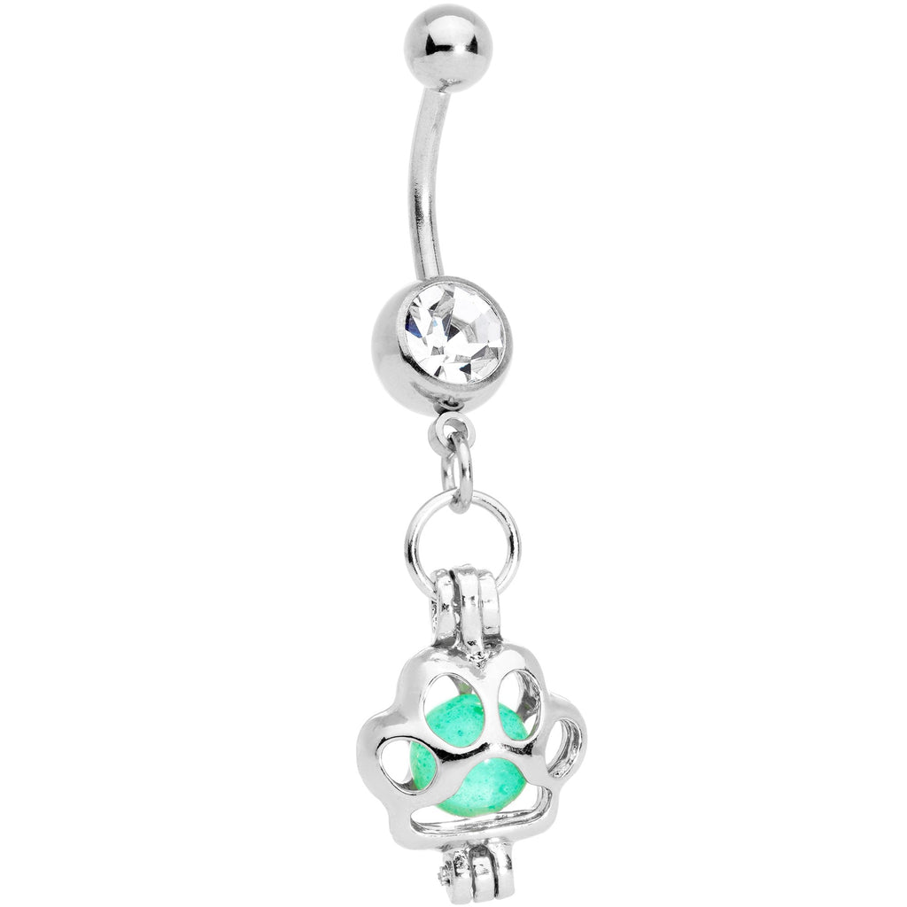 BodyCandy Clear Gem Glow in the Dark Paw Print Dangle Belly Ring — main product shot