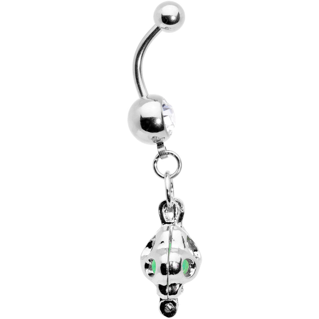 BodyCandy Clear Gem Glow in the Dark Paw Print Dangle Belly Ring — detail and construction