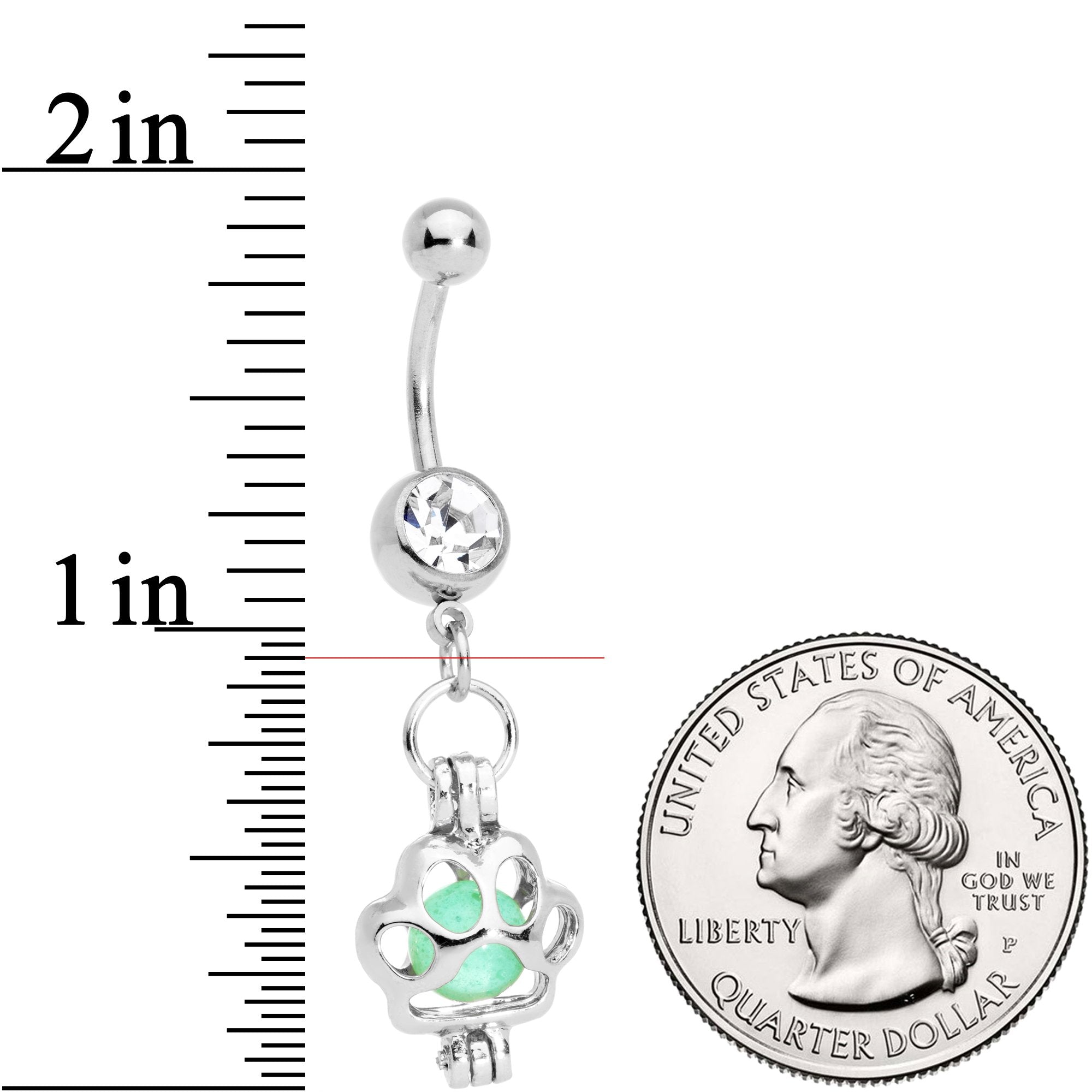 BodyCandy Clear Gem Glow in the Dark Paw Print Dangle Belly Ring — lifestyle context