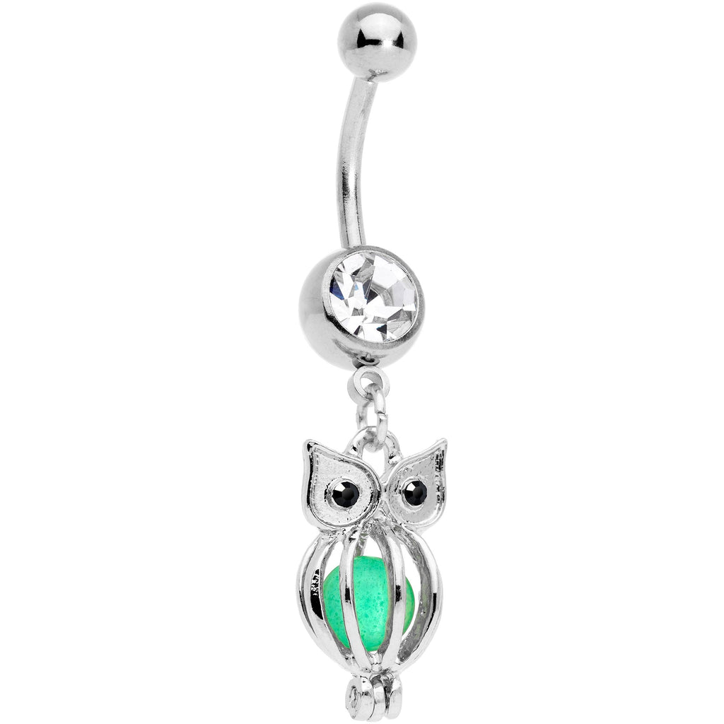 BodyCandy Black Clear Gem Glow in the Dark Owl Dangle Belly Ring — main product shot