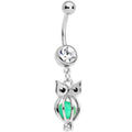 BodyCandy Black Clear Gem Glow in the Dark Owl Dangle Belly Ring — main product shot