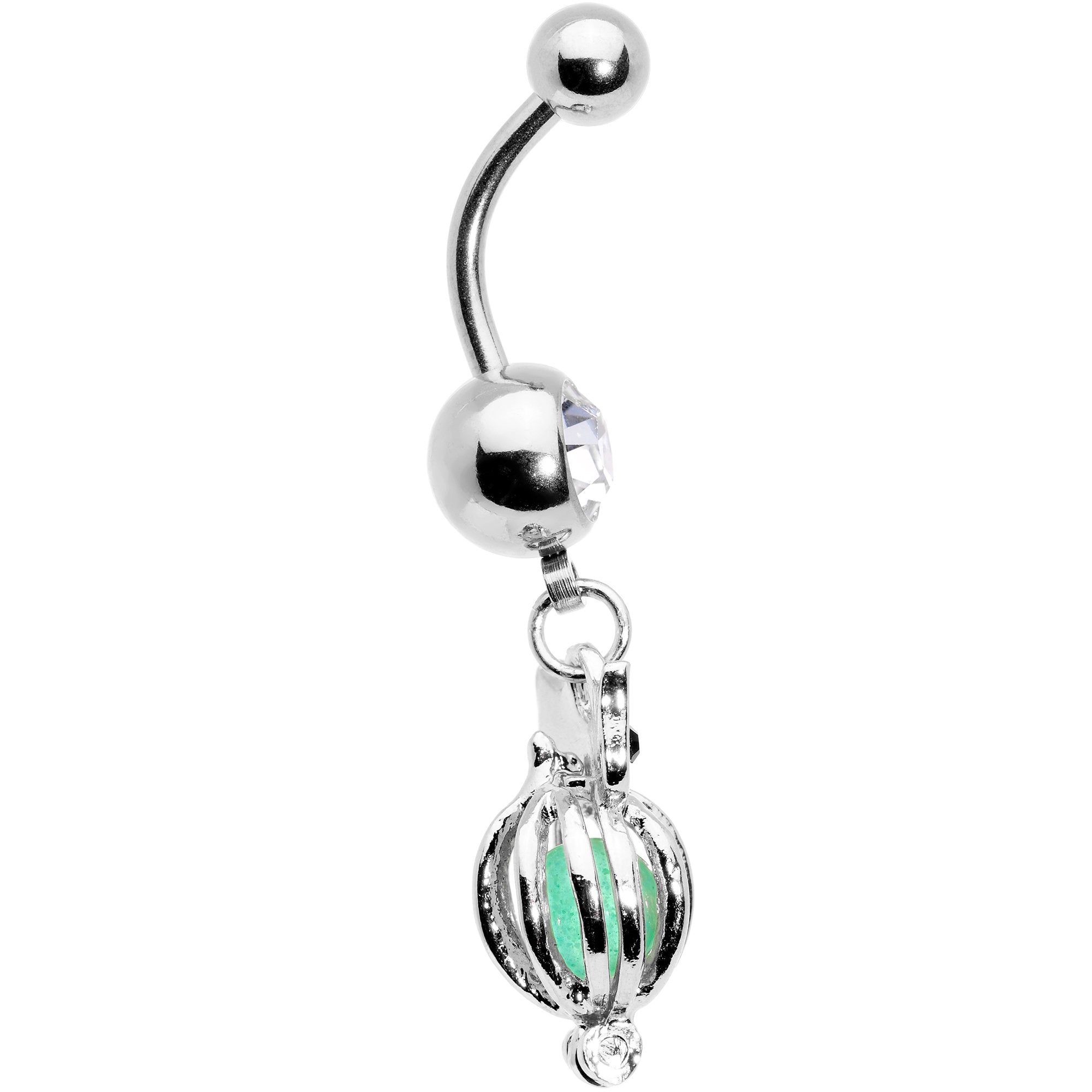 BodyCandy Black Clear Gem Glow in the Dark Owl Dangle Belly Ring — detail and construction