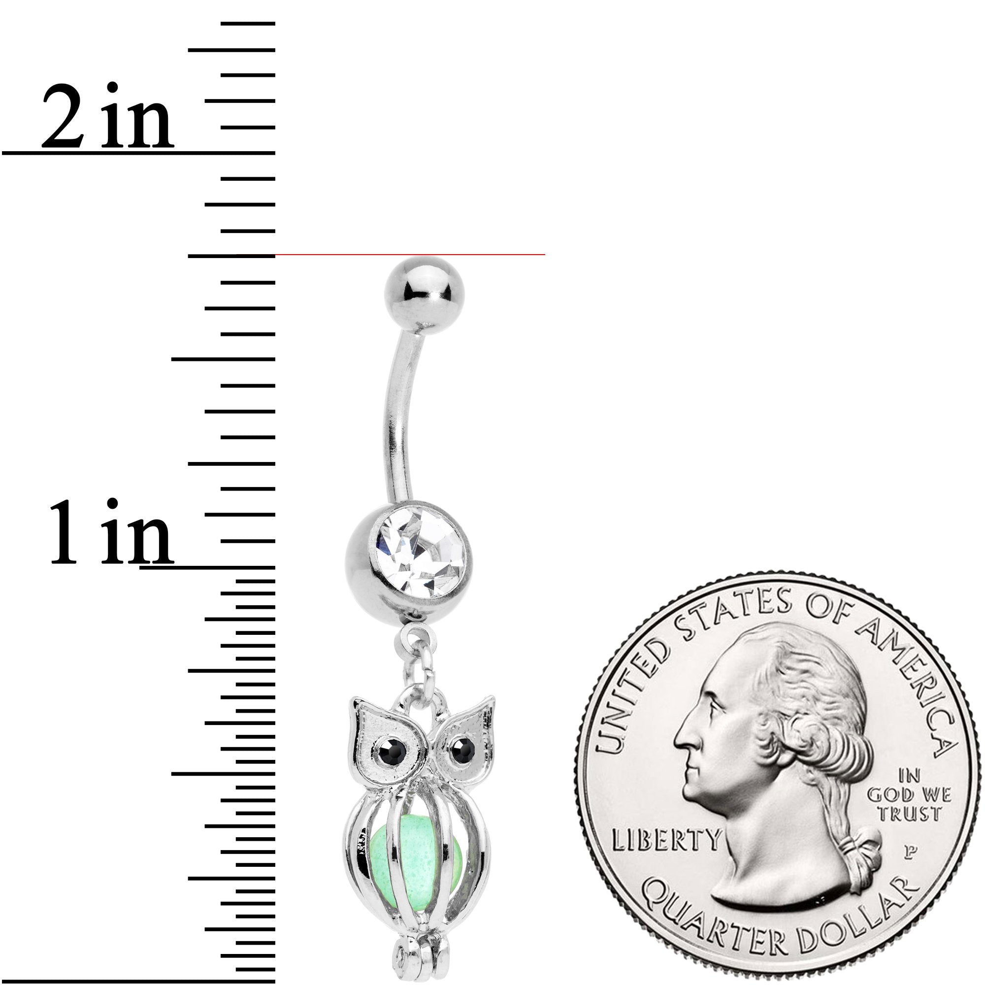 BodyCandy Black Clear Gem Glow in the Dark Owl Dangle Belly Ring — lifestyle context