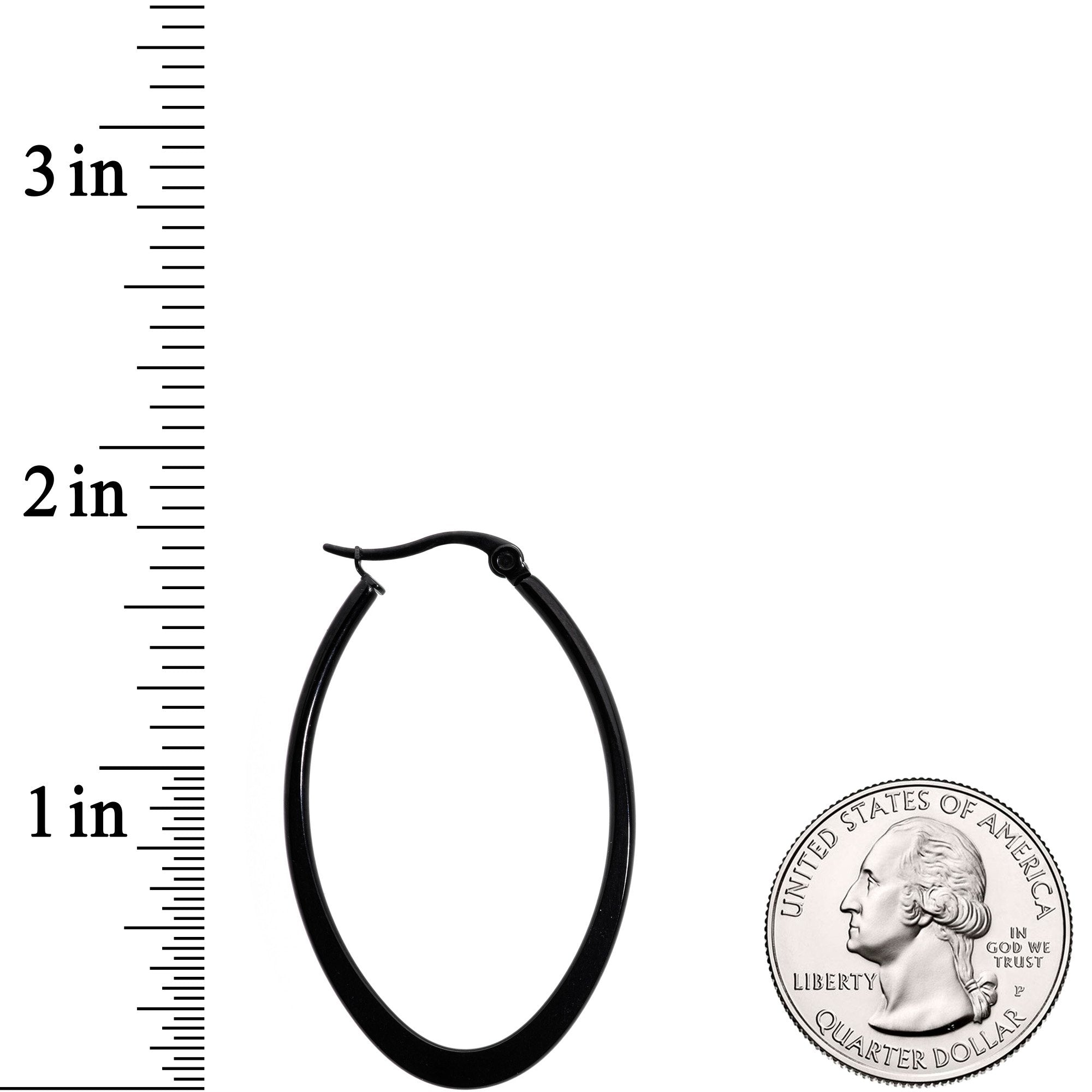 BodyCandy 40mm Black Tone PVD Stainless Steel Oval Hoop Earrings — detail and construction