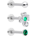BodyCandy 16G 5/16 Green Gem St Patricks Day Shamrock Labret Set of 3 — main product shot