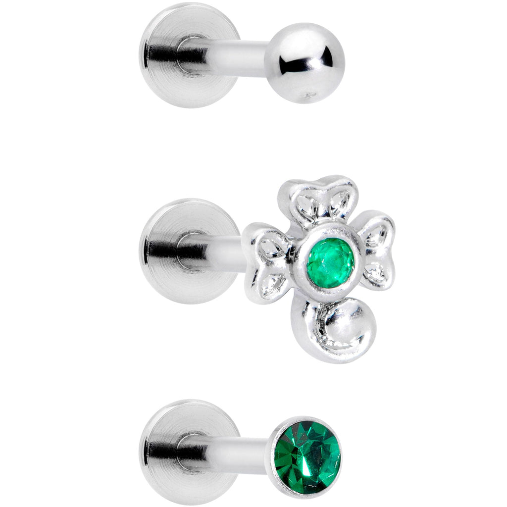 BodyCandy 16G 5/16 Green Gem St Patricks Day Shamrock Labret Set of 3 — lifestyle context
