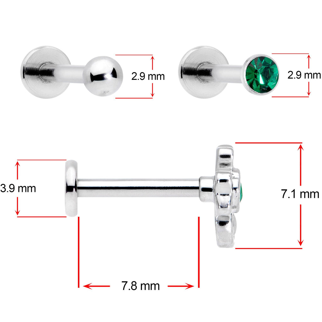 BodyCandy 16G 5/16 Green Gem St Patricks Day Shamrock Labret Set of 3 — alternate view