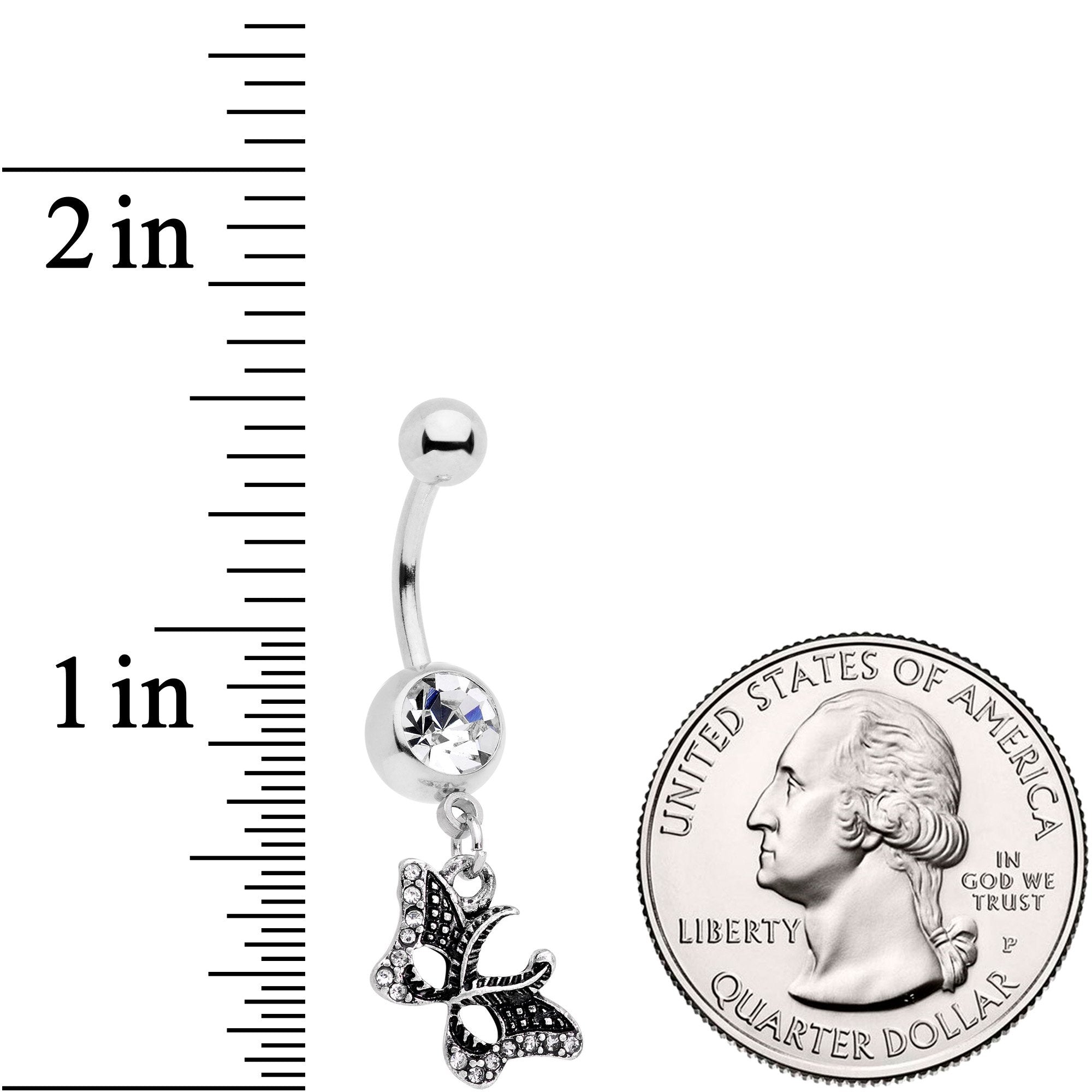 BodyCandy Clear Gem Catch That Butterfly Dangle Belly Ring — detail and construction