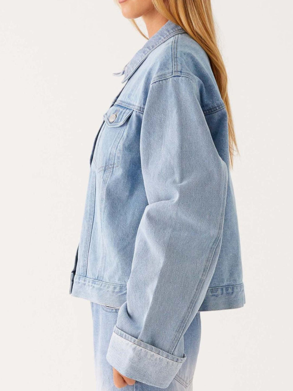 Button Down Cropped Oversized Denim Jacket