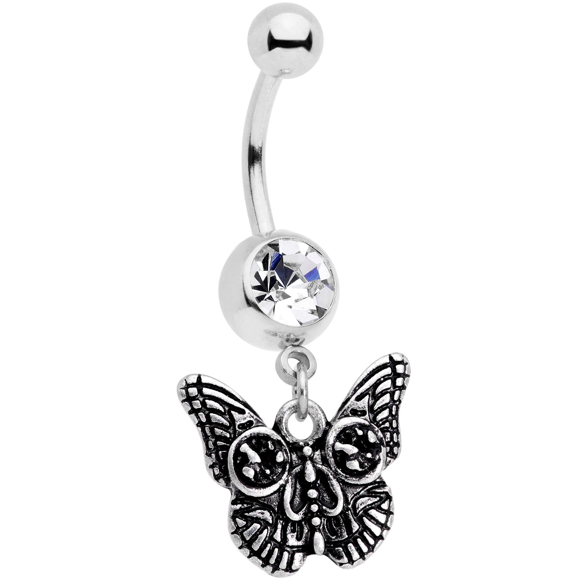 BodyCandy Clear Gem Death Mask Butterfly Dangle Belly Ring — main product shot