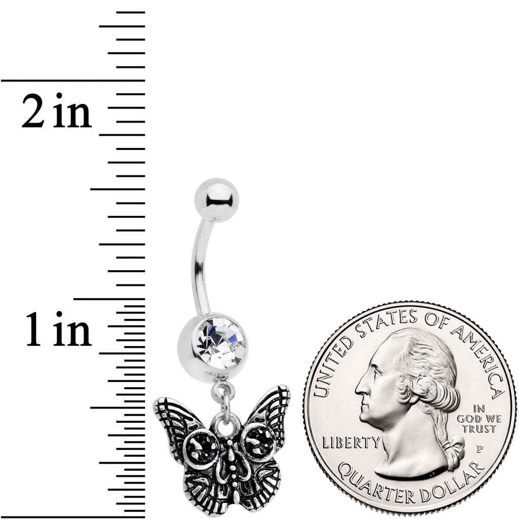 BodyCandy Clear Gem Death Mask Butterfly Dangle Belly Ring — detail and construction
