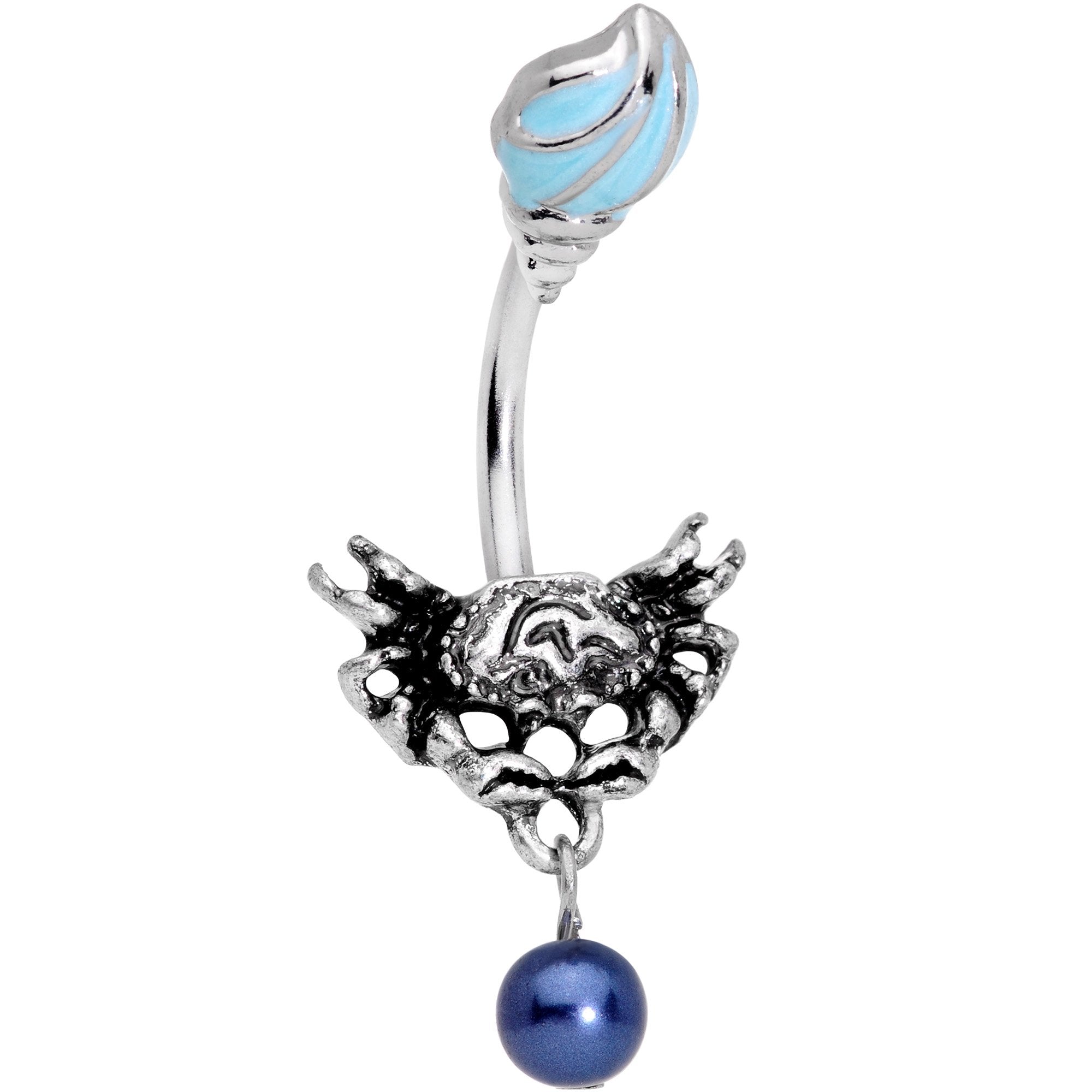 BodyCandy Blue Orbs Nautical Crab and Whelk Shell Dangle Belly Ring — main product shot