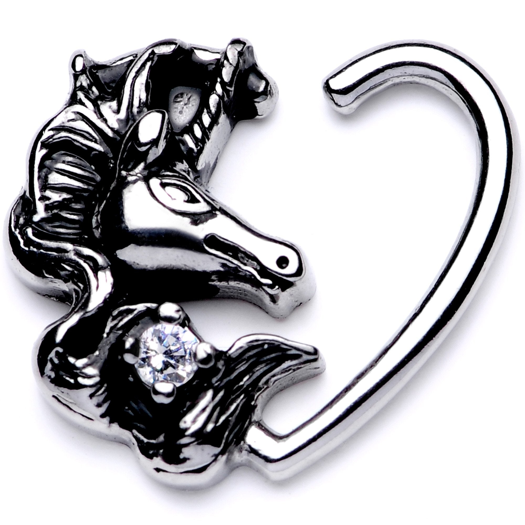 BodyCandy 16G 3/8 Clear CZ Unicorn Right Heart Closure Ring — main product shot