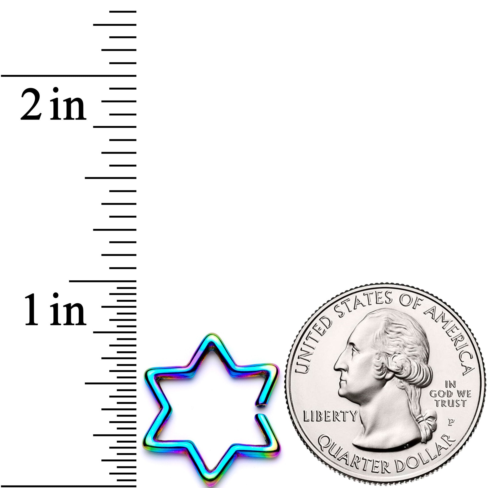 BodyCandy 16G 5/16 Rainbow Hexagram Star of David Closure Ring — detail and construction