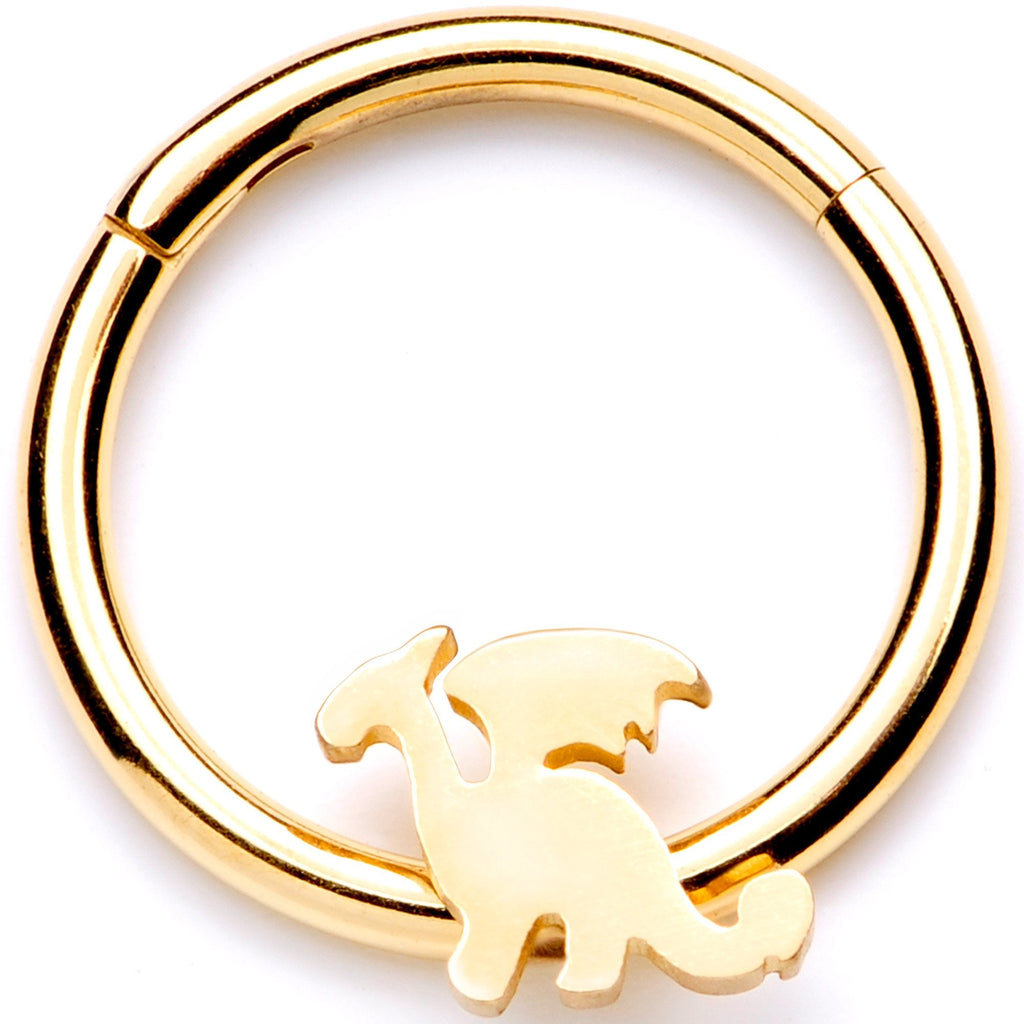 BodyCandy 16G 3/8 Gold Tone Fantasy Dragon Hinged Segment Ring — main product shot