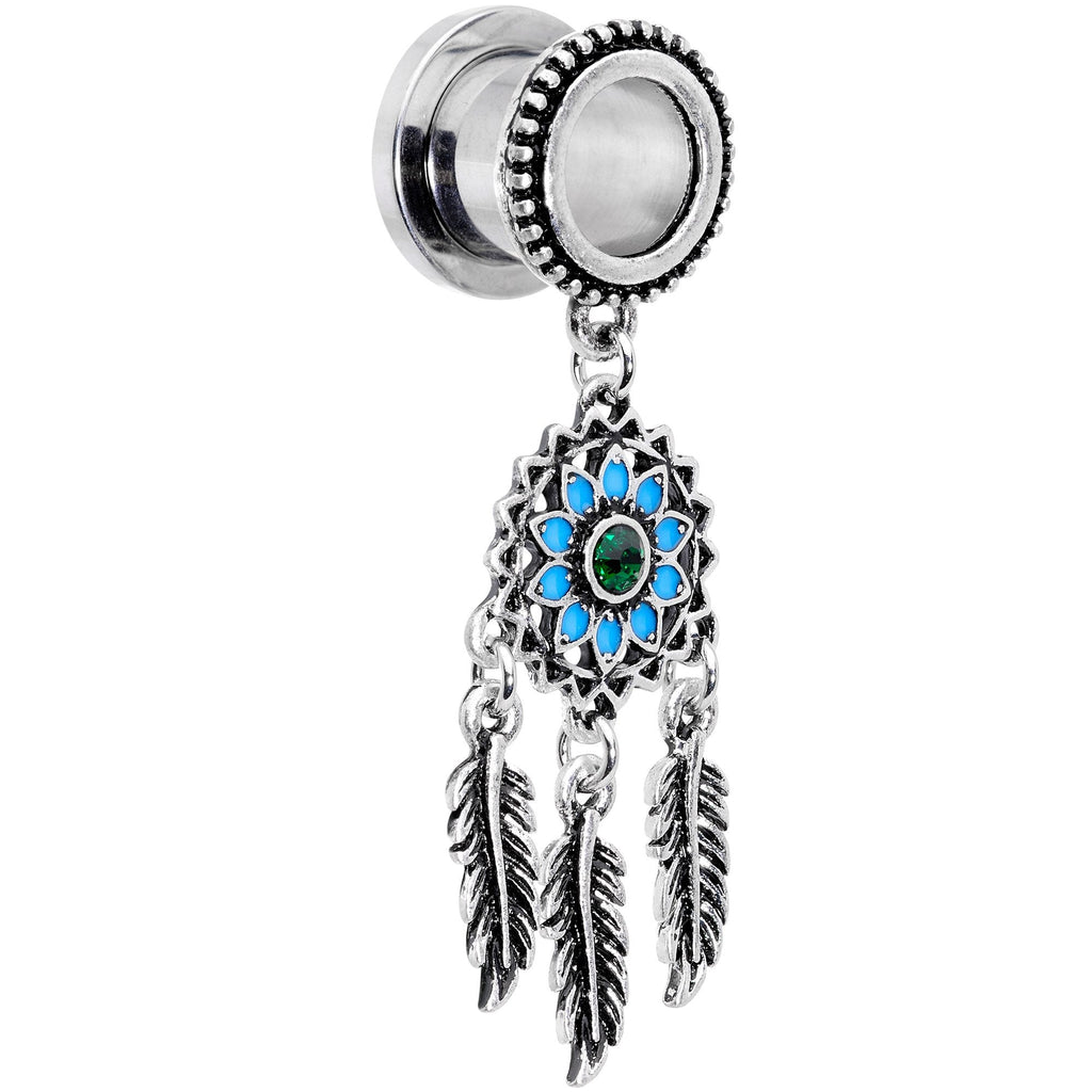 BodyCandy Green Gem Feather Dreamcatcher Screw Fit Tunnel Plug Set — detail and construction