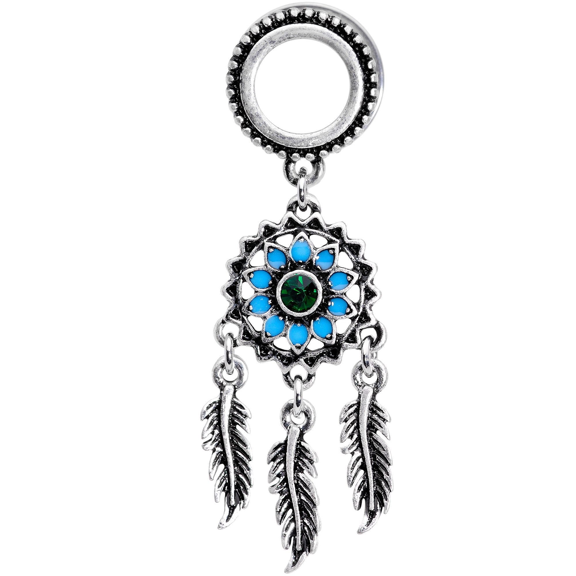 BodyCandy Green Gem Feather Dreamcatcher Screw Fit Tunnel Plug Set — lifestyle context