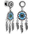 BodyCandy Green Gem Feather Dreamcatcher Screw Fit Tunnel Plug Set — detail and construction