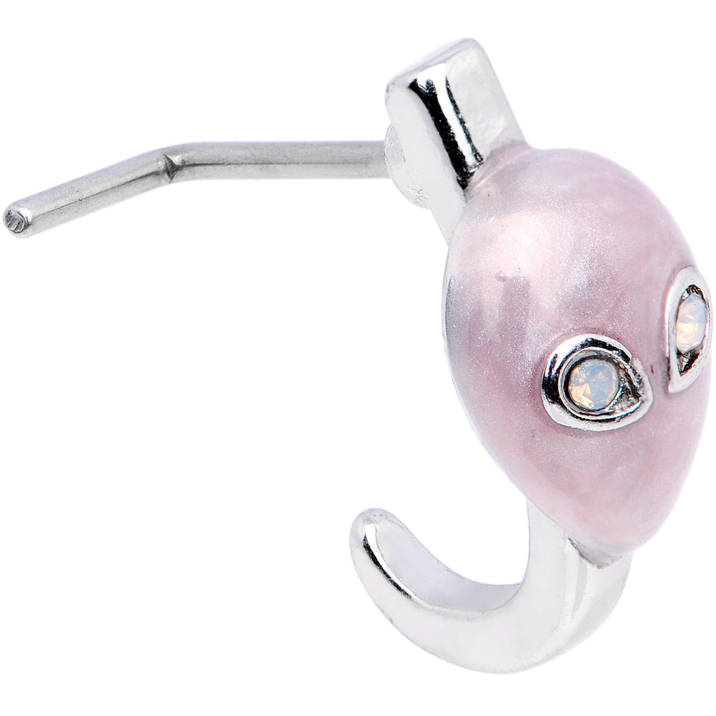 BodyCandy 20G White Faux Opal Pink Alien Faux Hoop L Shaped Nose Ring — detail and construction