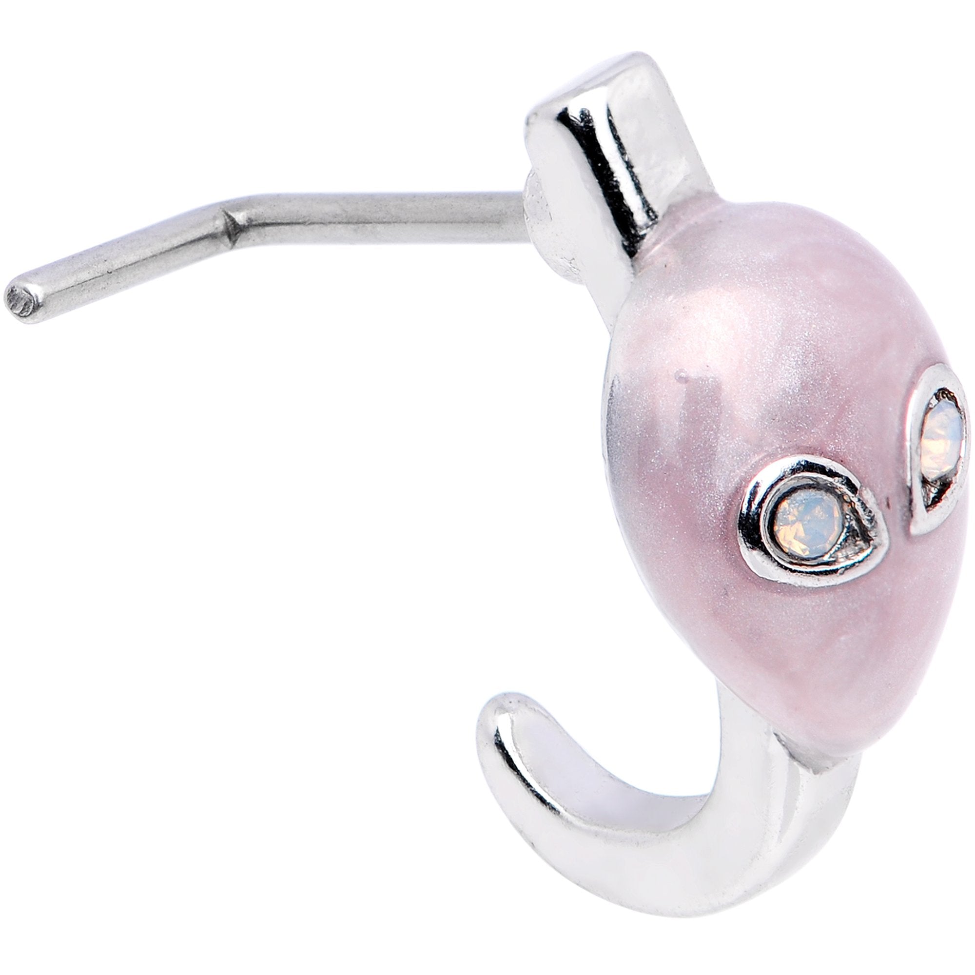 BodyCandy 20G White Faux Opal Pink Alien Faux Hoop L Shaped Nose Ring — detail and construction