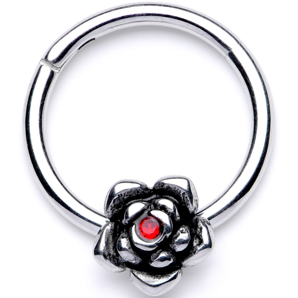 BodyCandy 16G 3/8 Red Gem Tiny Flower Hinged Segment Ring — main product shot