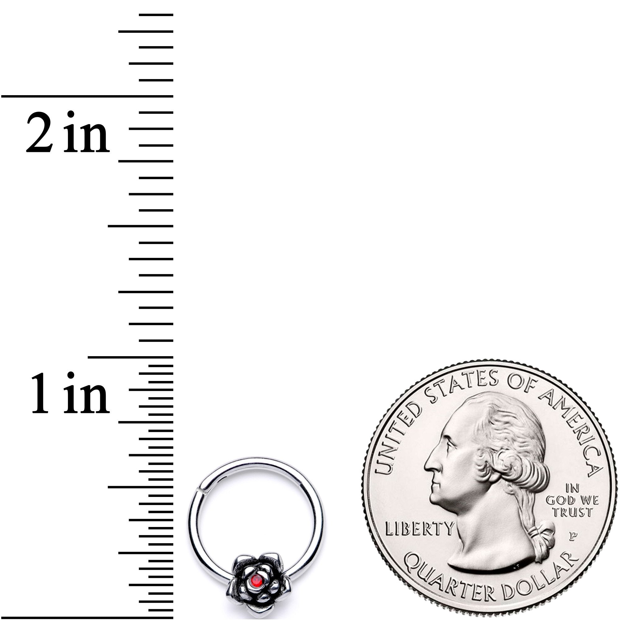 BodyCandy 16G 3/8 Red Gem Tiny Flower Hinged Segment Ring — lifestyle context