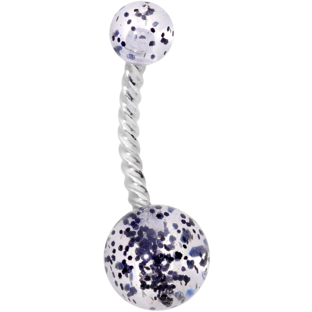 BodyCandy Clearly Coiled Black Glitter Explosion Twisted Belly Ring — main product shot
