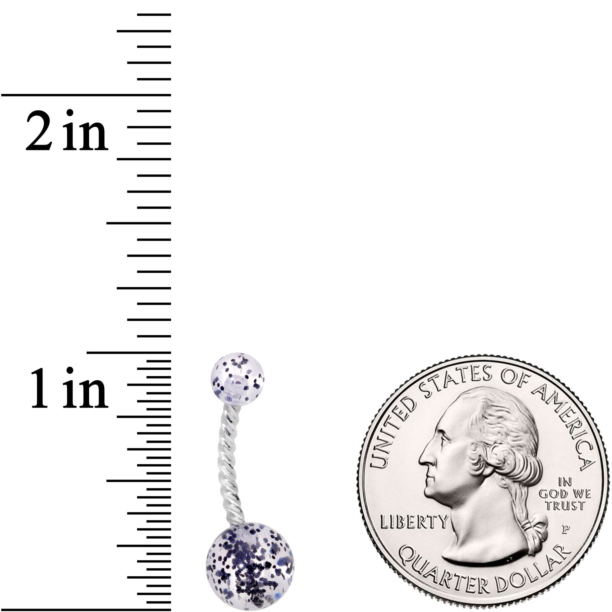BodyCandy Clearly Coiled Black Glitter Explosion Twisted Belly Ring — detail and construction
