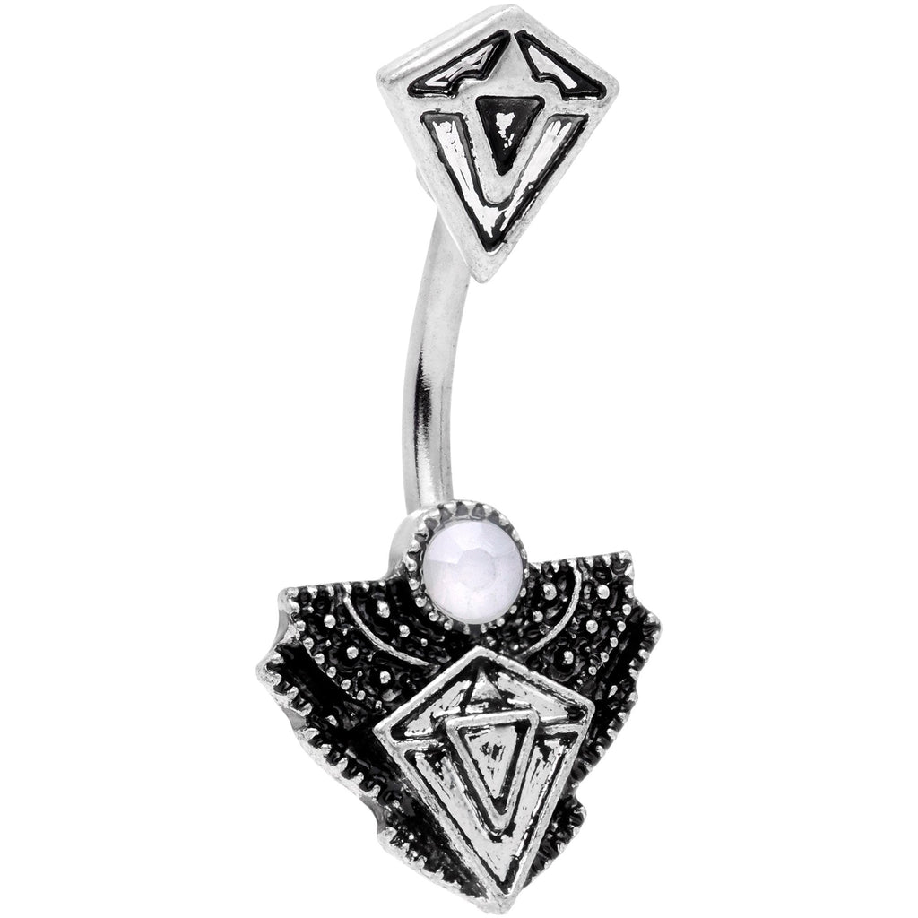 BodyCandy White Faux Opal Art Deco Triangle Double Mount Belly Ring — main product shot