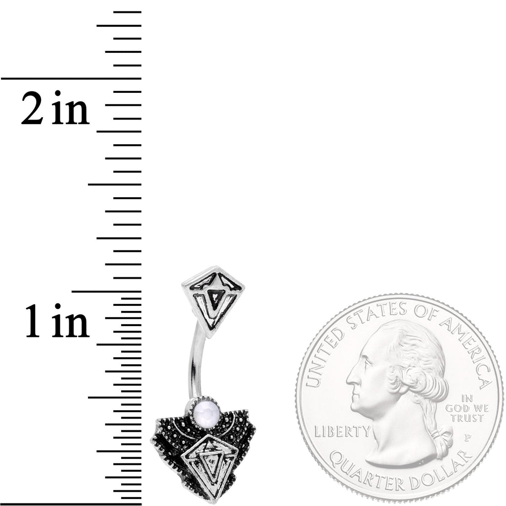 BodyCandy White Faux Opal Art Deco Triangle Double Mount Belly Ring — detail and construction