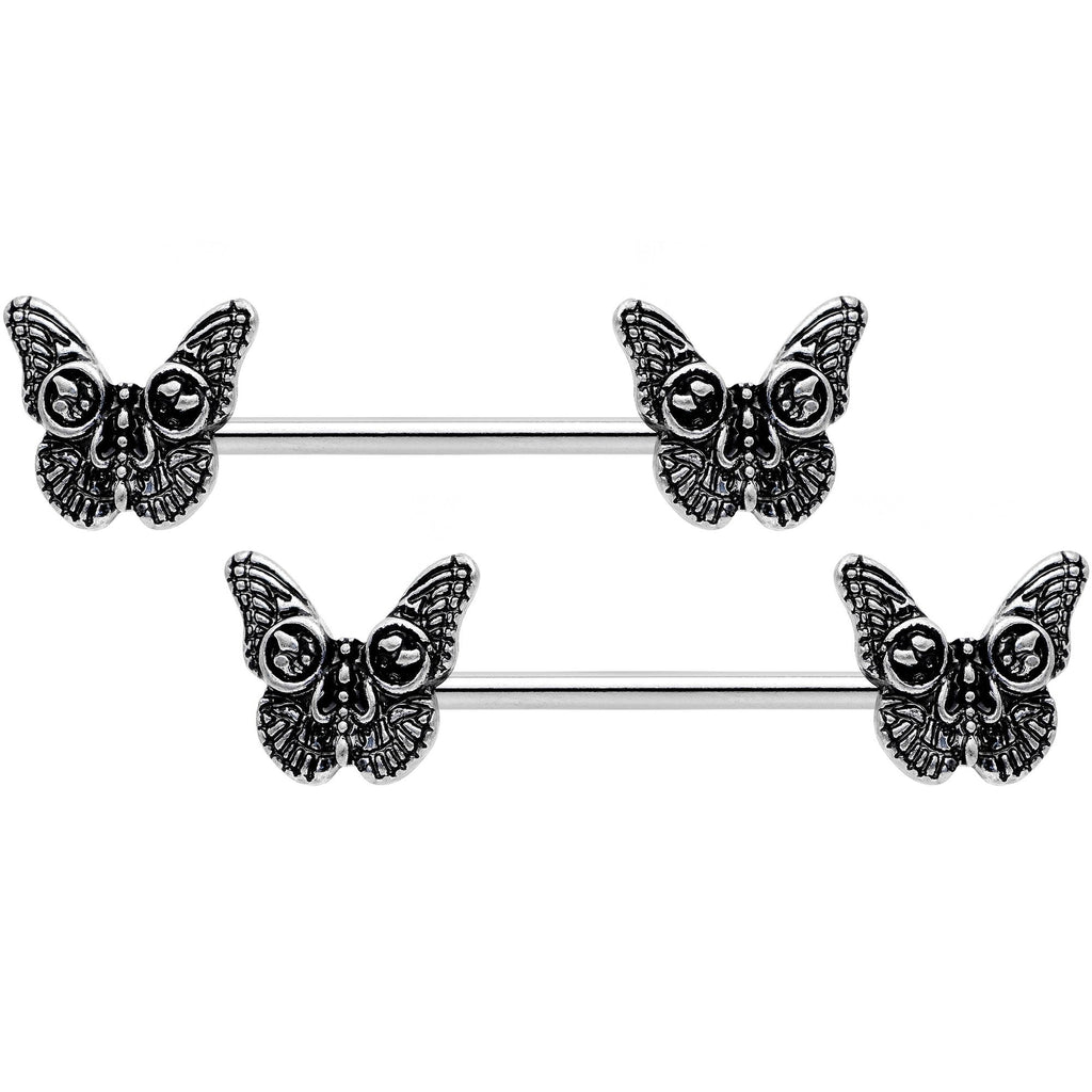 BodyCandy 14G 9/16 Death Head Butterfly Barbell Nipple Ring Set — main product shot