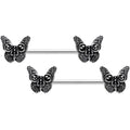BodyCandy 14G 9/16 Death Head Butterfly Barbell Nipple Ring Set — main product shot