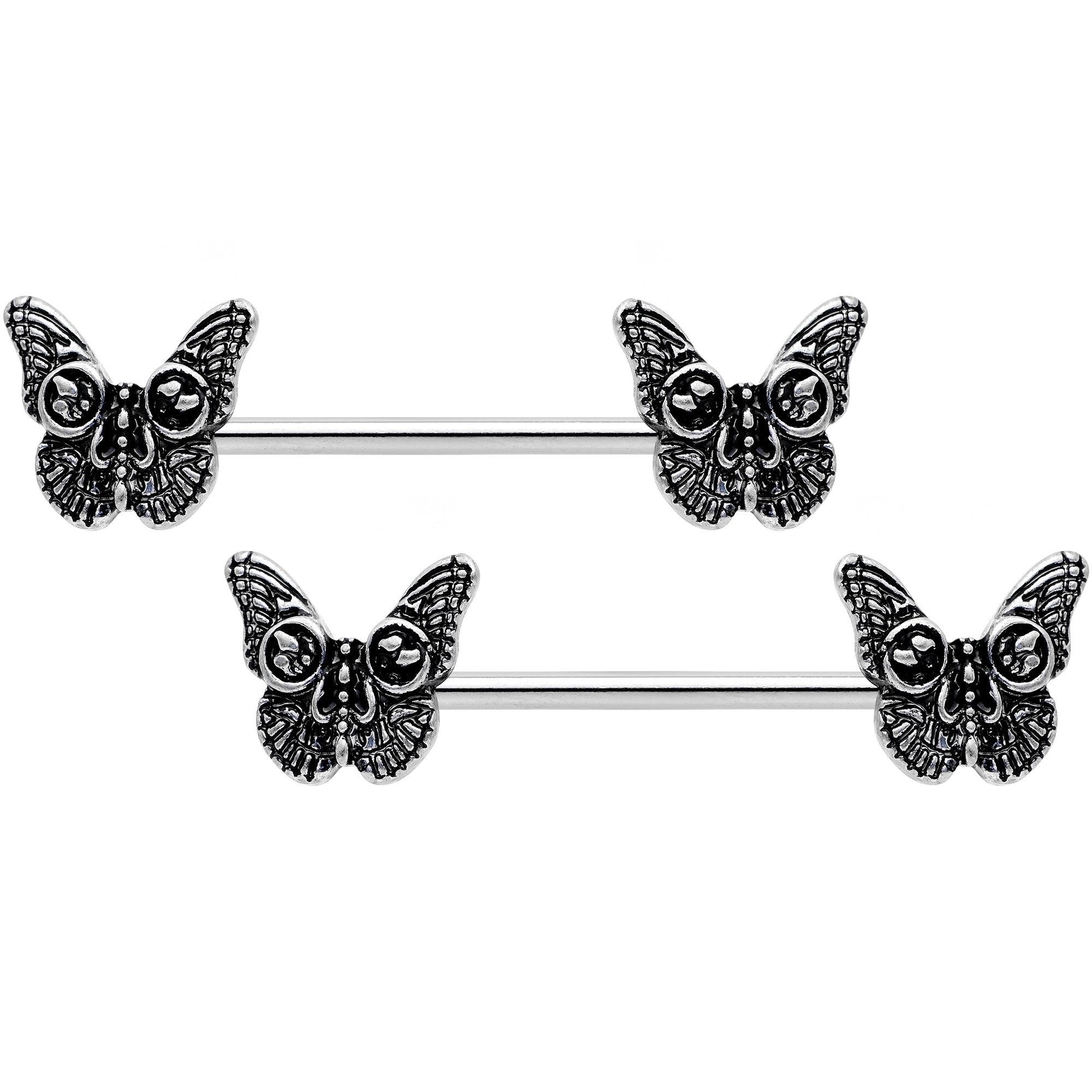 BodyCandy 14G 9/16 Death Head Butterfly Barbell Nipple Ring Set — main product shot