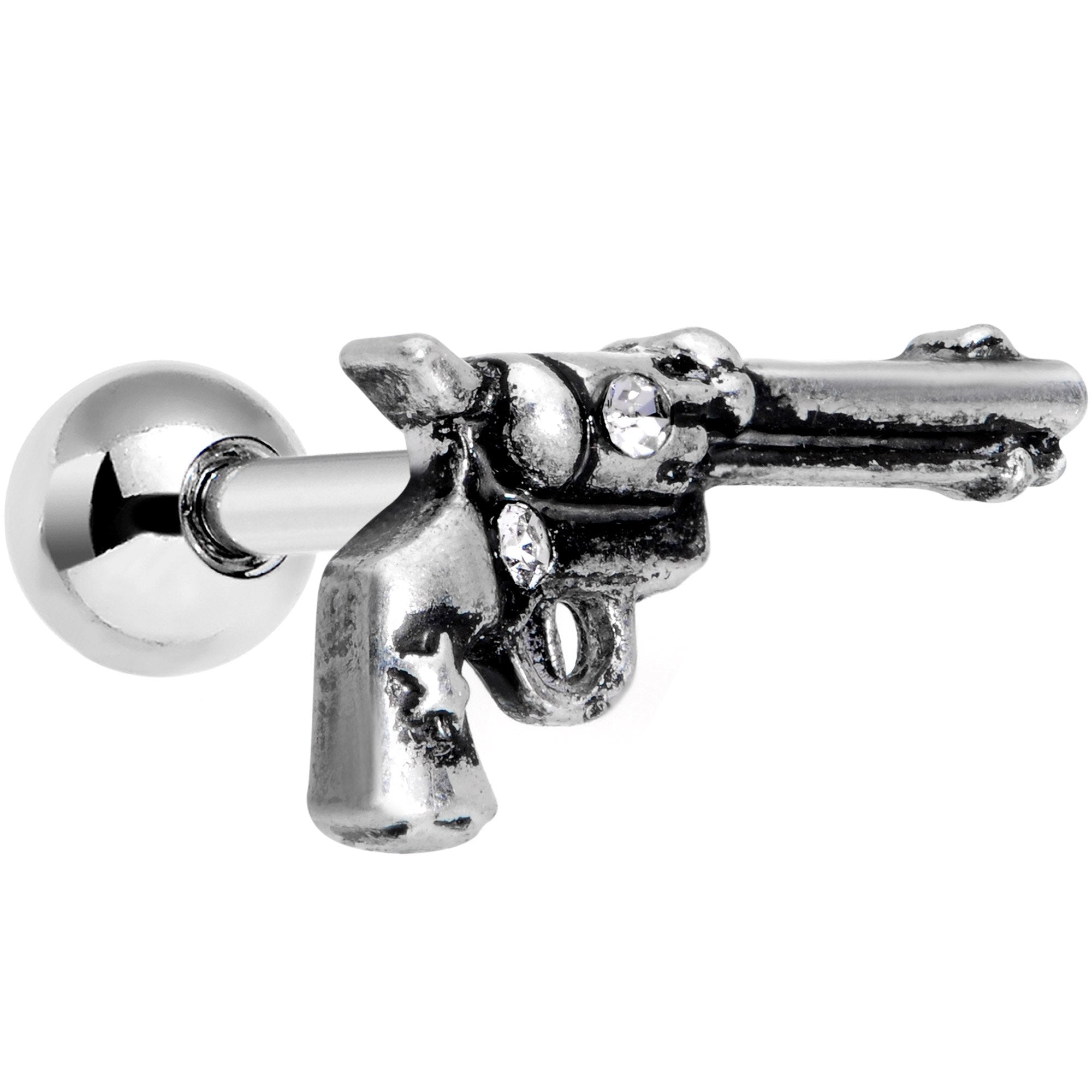 BodyCandy 16G 1/4 Clear Gem Rockin' Revolver Gun Cartilage Tragus Earring — main product shot