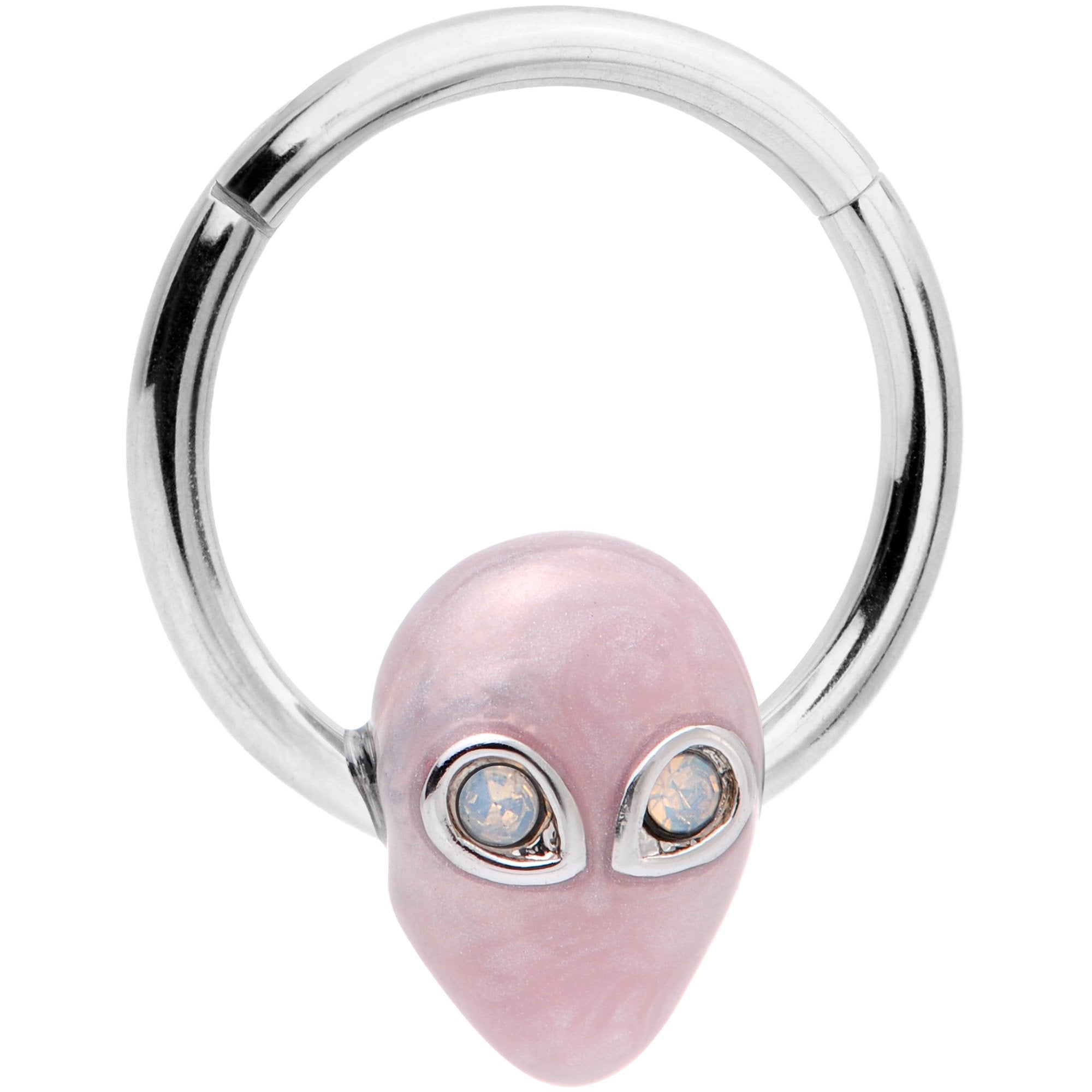 BodyCandy 16G 3/8 White Faux Opal Pink Invader Alien Hinged Segment Ring — main product shot