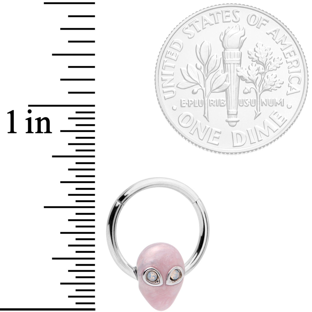 BodyCandy 16G 3/8 White Faux Opal Pink Invader Alien Hinged Segment Ring — lifestyle context