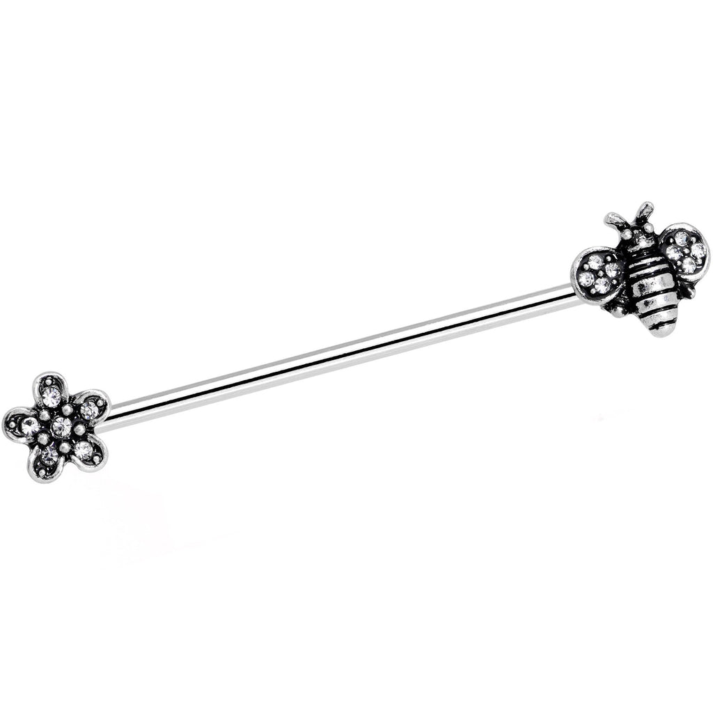 BodyCandy 14G Clear Gem Bee Flower Industrial Barbell 38mm — main product shot