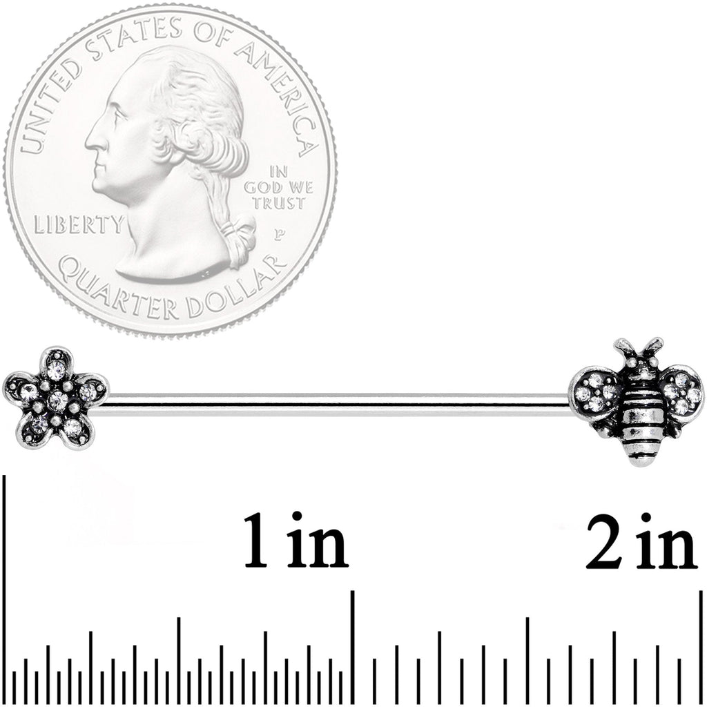 BodyCandy 14G Clear Gem Bee Flower Industrial Barbell 38mm — detail and construction