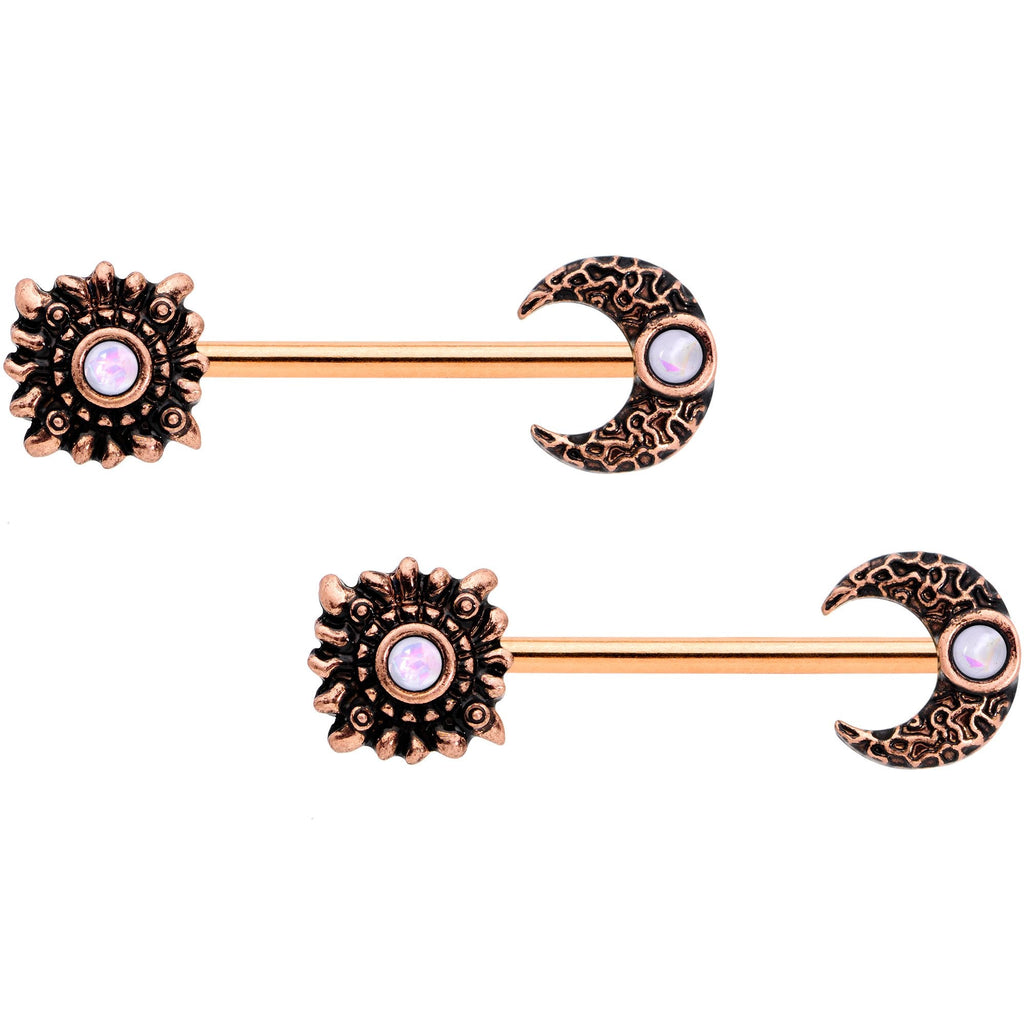 BodyCandy 14G White Faux Opal Rose Gold Tone Sun Moon Nipple Ring Set of 4 — detail and construction